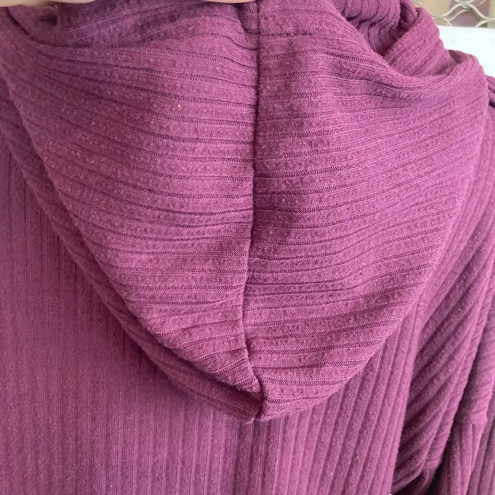 Roxy Snuggly Burgundy Ribbed Hoodie Top
